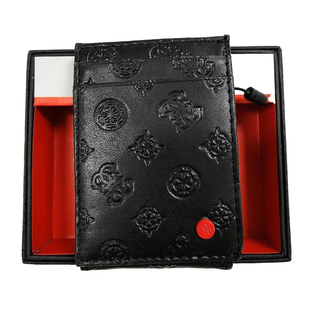 Guess Black Red Accent Embossed Logo Leatherette Men Bifold Wallet