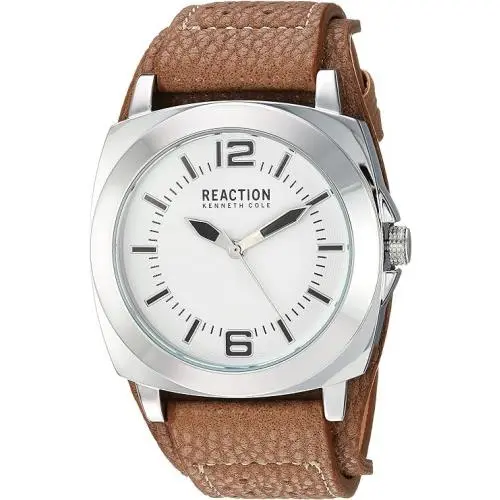Kenneth Cole Reaction Brown Biker Cuff Leather Strap Band Unisex Watch RK1330