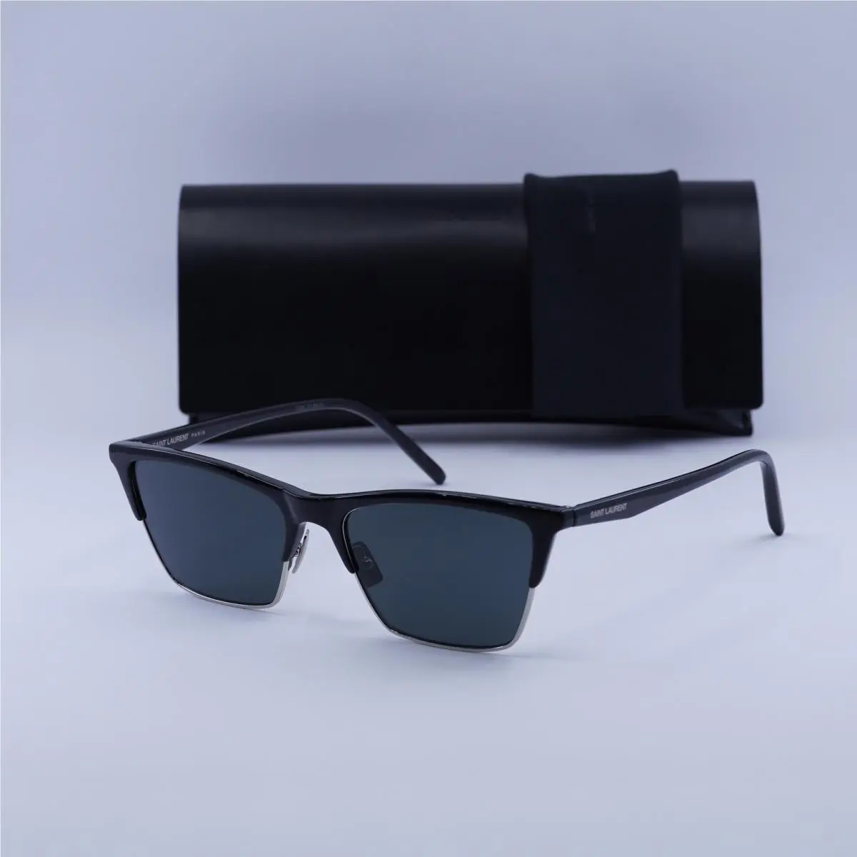 Saint Laurent SL767 002 Shiny Black/silver/dark Grey 55-16-145 Sunglasses by Yves Saint Laurent