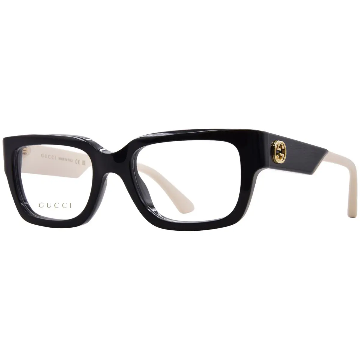 Gucci GG1666O 005 Eyeglasses Women`s Black/ivory/gold Full Rim Square Shape 53mm