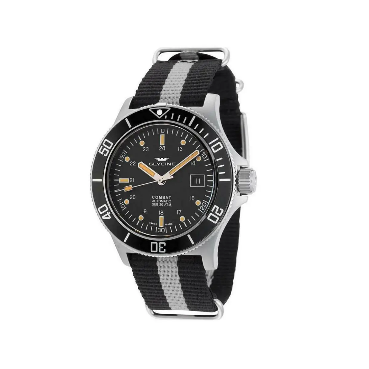 GL0083 Combat Sub Automatic Black Dial Nylon Nato Strap Mens Watch by Glycine