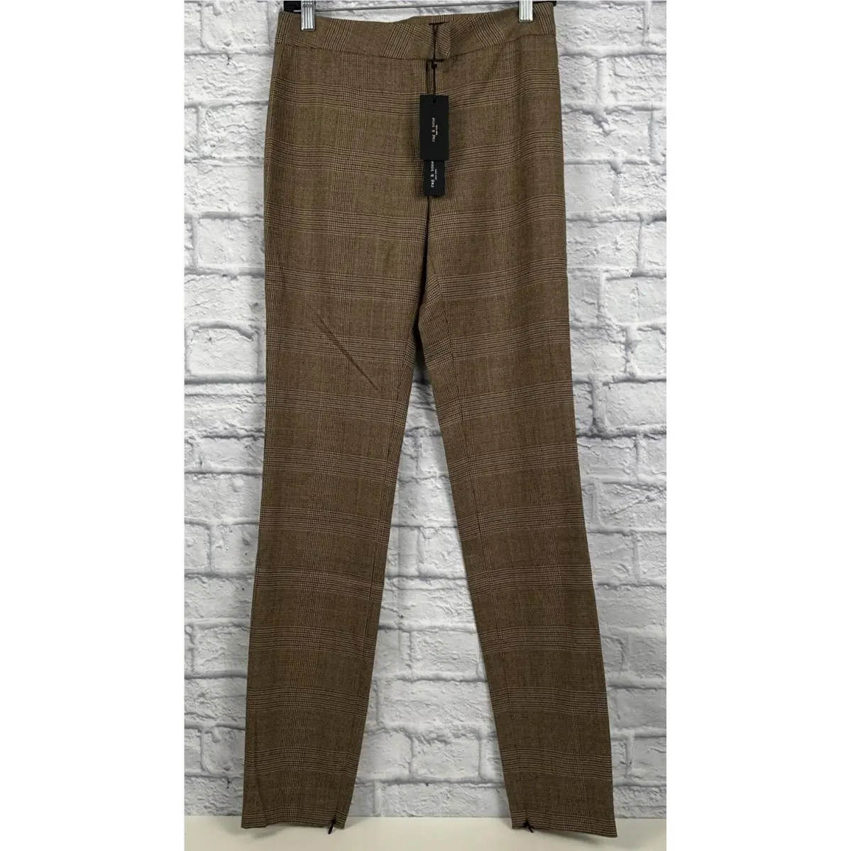 Rag Bone Women`s Rebecca Glen Plaid Pants Brown Wool Blend Sz 2 30x34