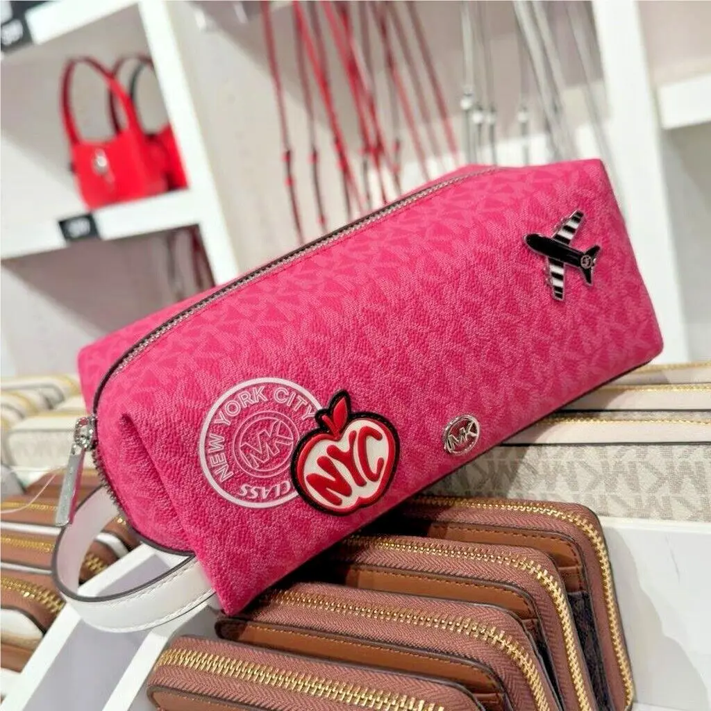 Michael Kors Small Travel Cosmetic Makeup Bag Hanging Storage Case Dragonfruit