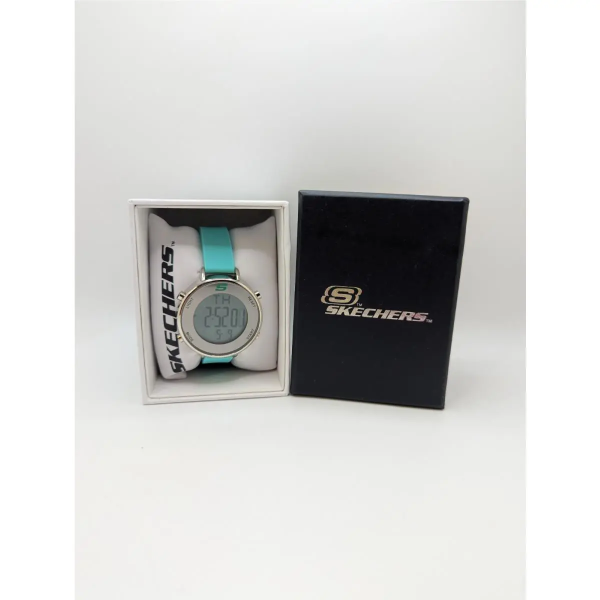 Skechers SR6070 Womens Silver Case Green Band Digital Display Round Wristwatch