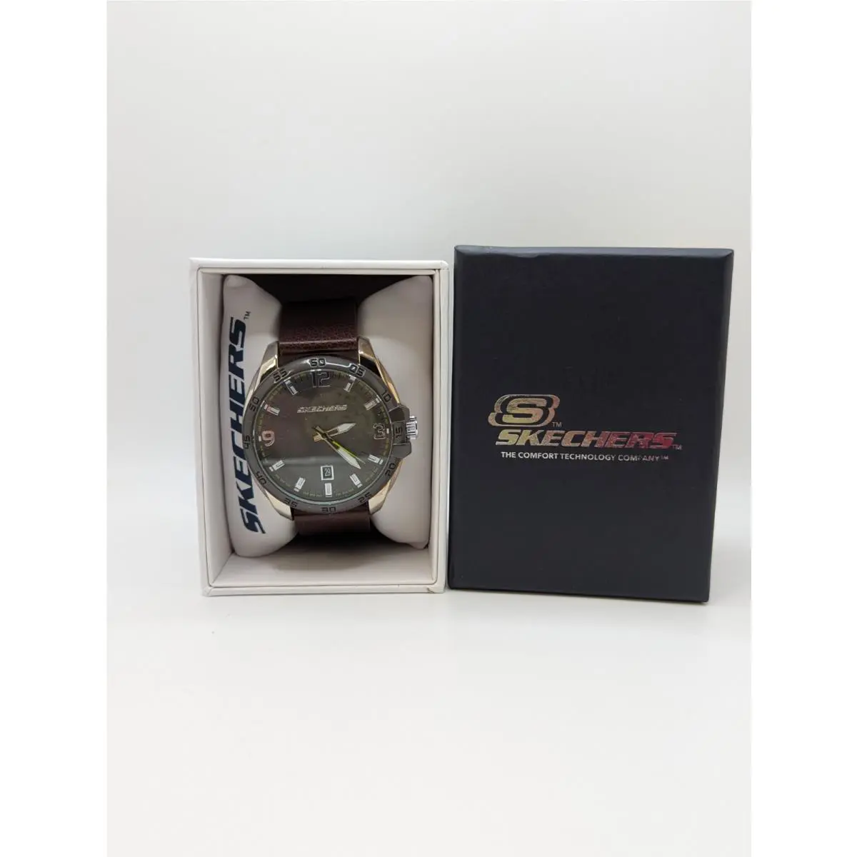 Skechers SR5211 Mens Brown Band Gray Dial Round Quartz Casual Wristwatch