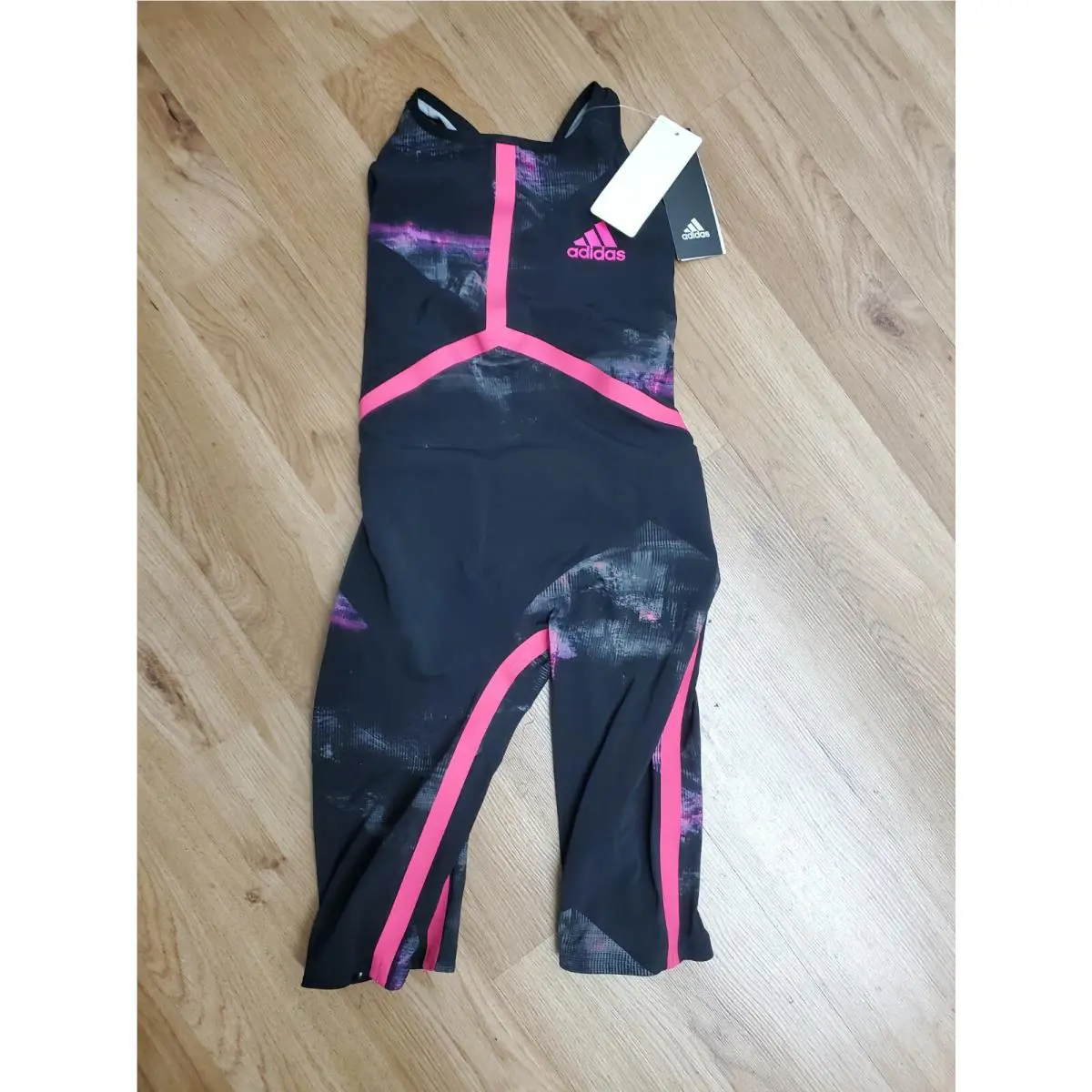 Adidas Womens Swimsuit Adizero Openback Freestyle Kneesuit-size 22 - Black Pink