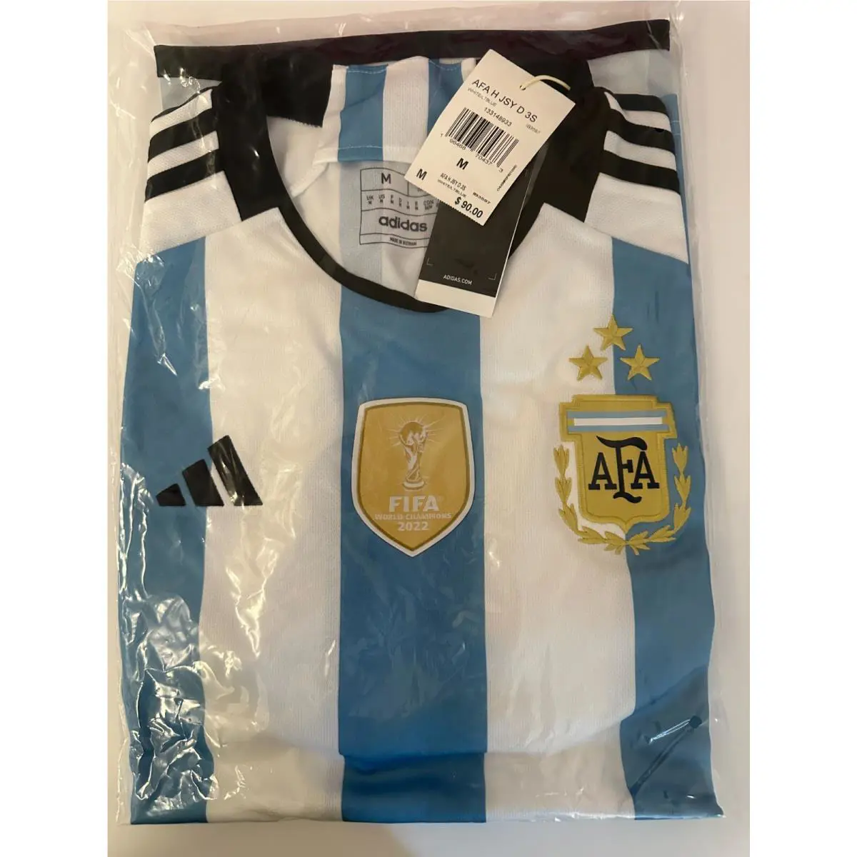 Adidas Mens Argentina 22 Winners Home White Blue Soccer Jersey Size Medium