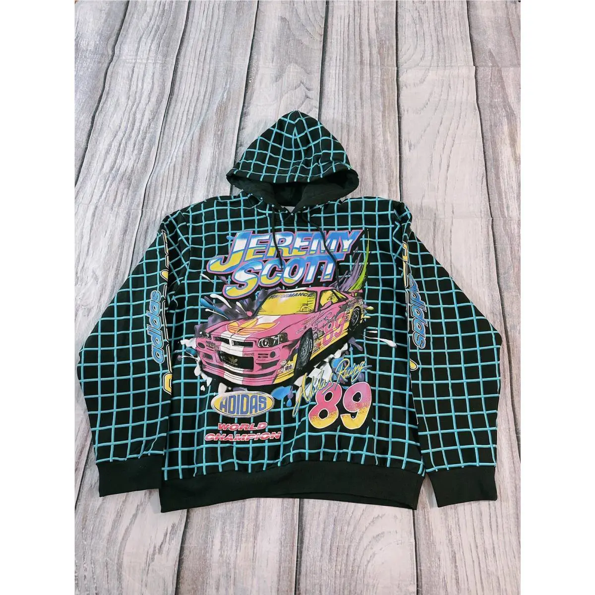 Adidas HG6511 Originals Men Jeremy Scott Rally Plaid Hoodie Size XL Y
