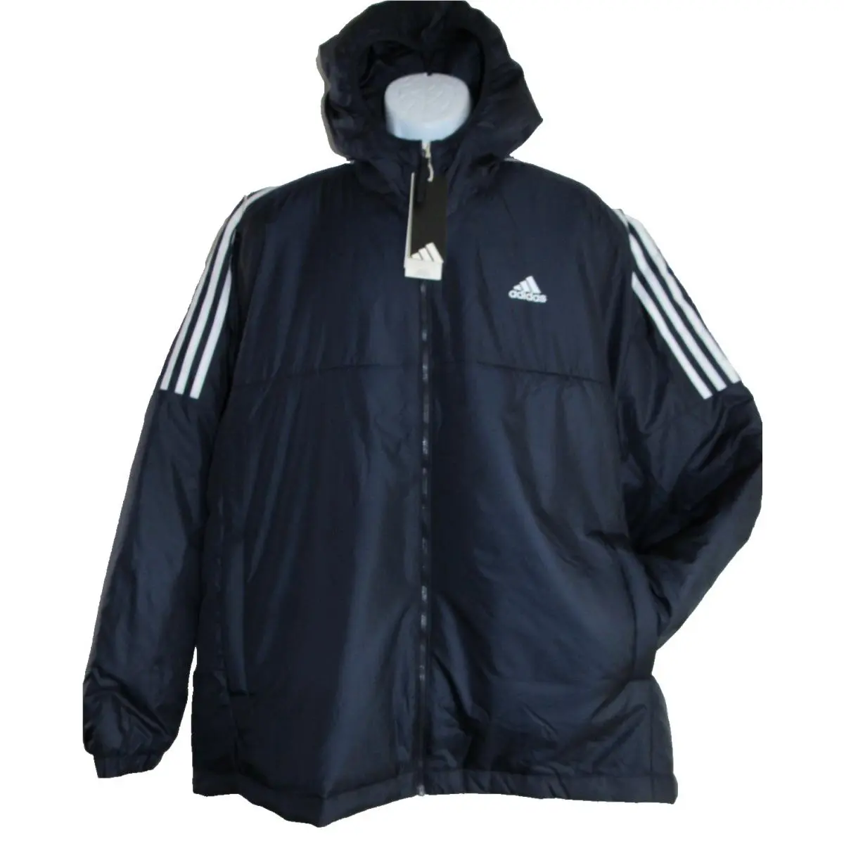 Adidas Essentials Mens 2XL Navy Insulated Hooded Puffer Outdoor Jacket GT9165