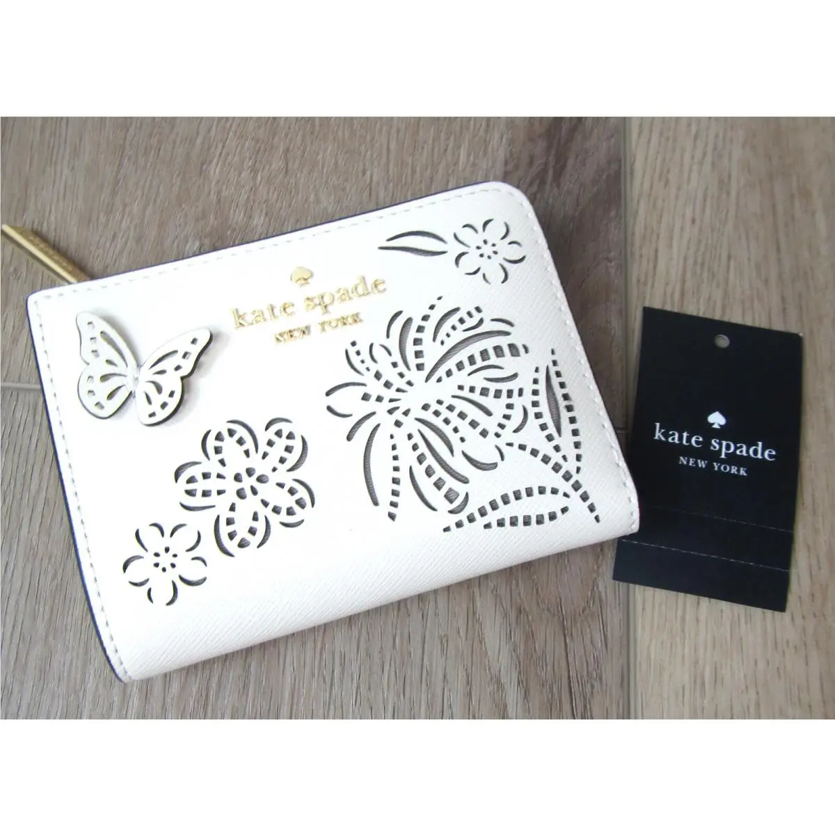 New Kate Spade Small Zip Wallet Festival Floral Madison Meringue Gold Bag