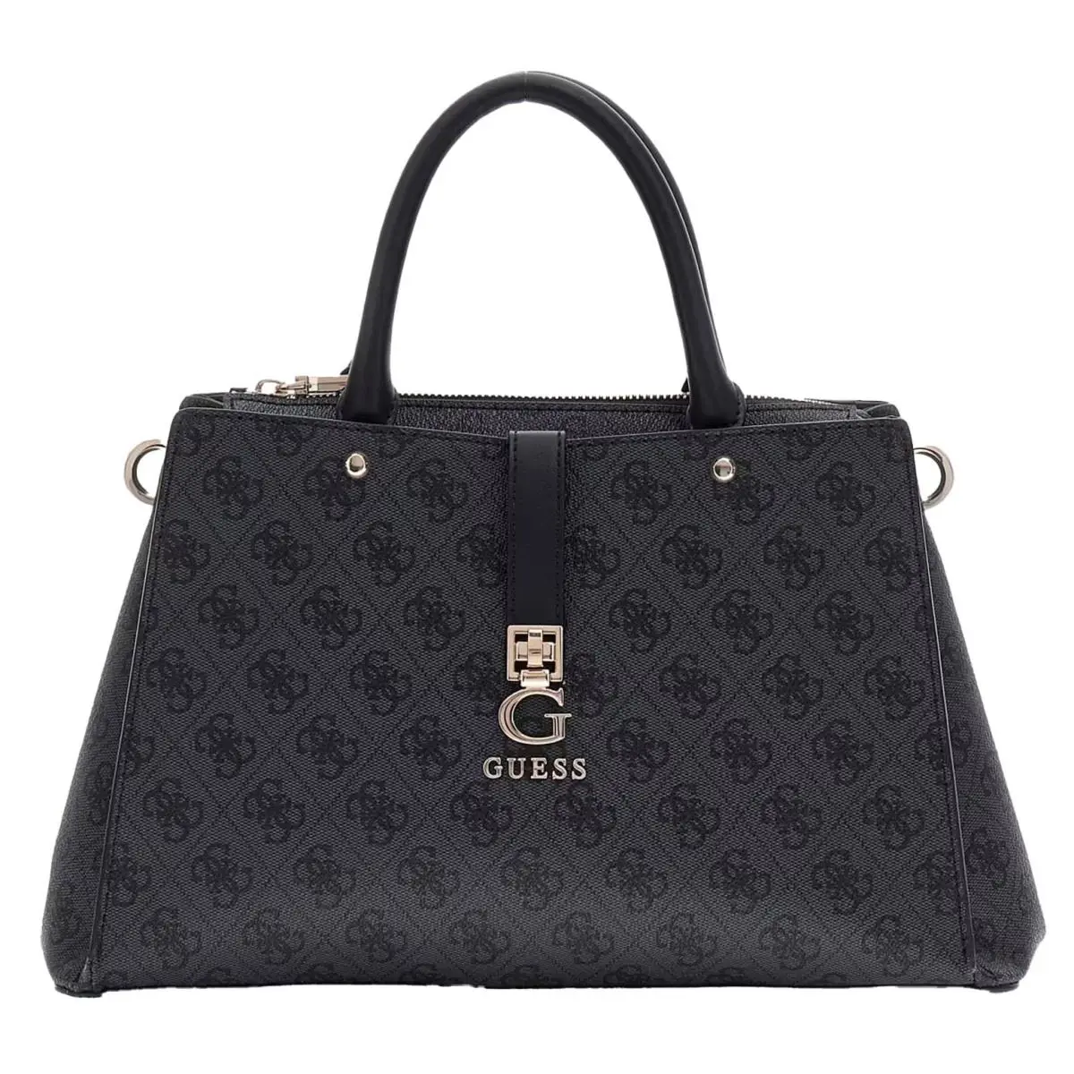 Guess Zamira 4G Logo Twin Chain Strap Womens Handbag In Coal