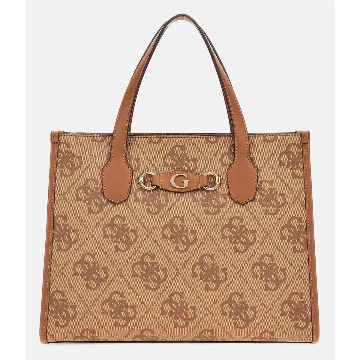 Guess Izzy 4G Logo Large Womens Handbag In Brown Beige