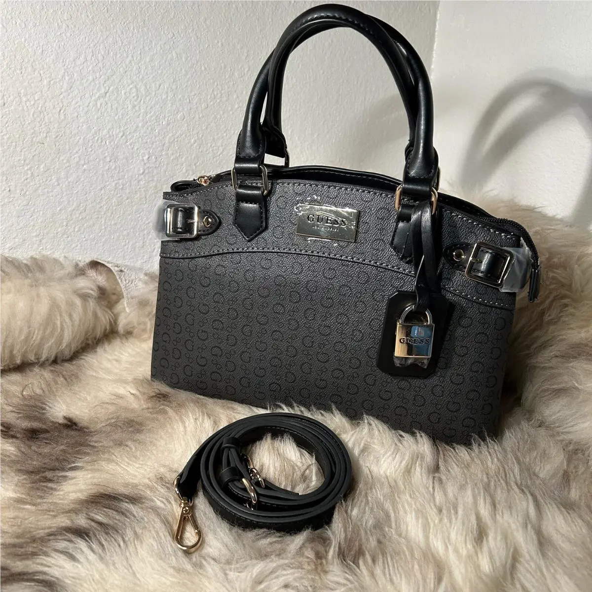 Guess Hayworth Satchel with Crossbody Strap - Coal