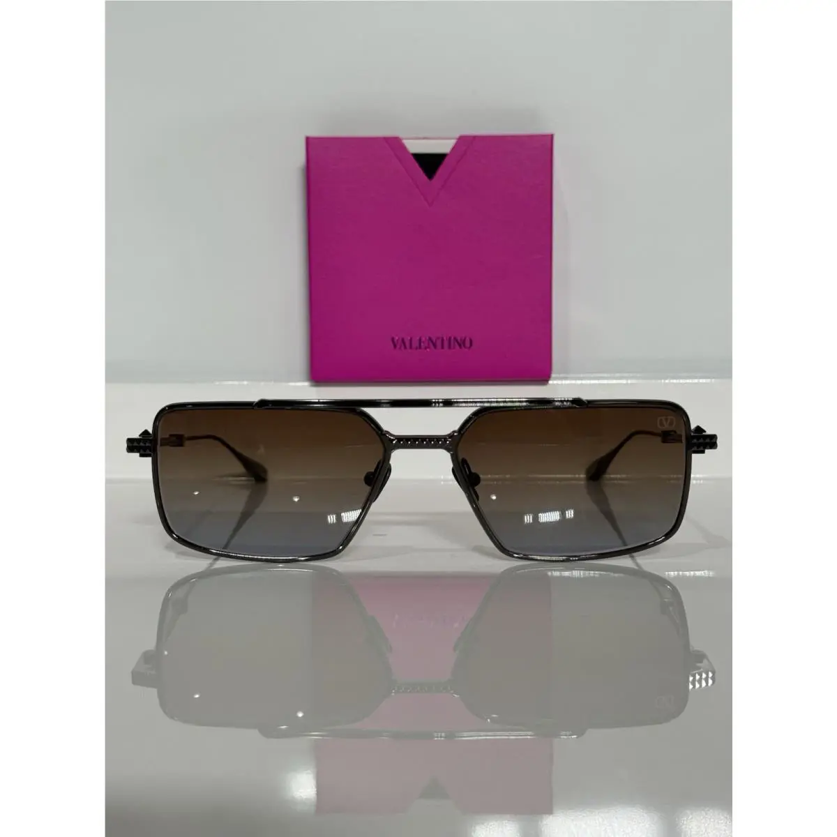 Valentino V-sei VLS-111C-58 Gunmetal Titanium Square Men’s Sunglasses