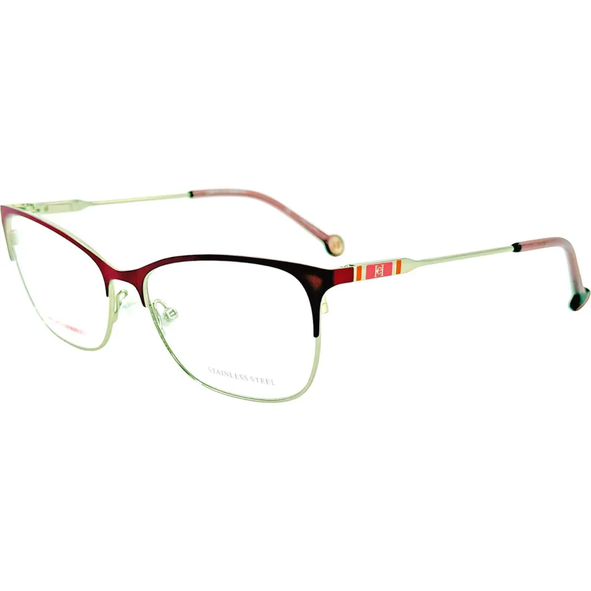 Carolina Herrera CH0074 Womens Metal Eyeglass Frame Yep Light Gold Red 55-16 - Frame: Gold
