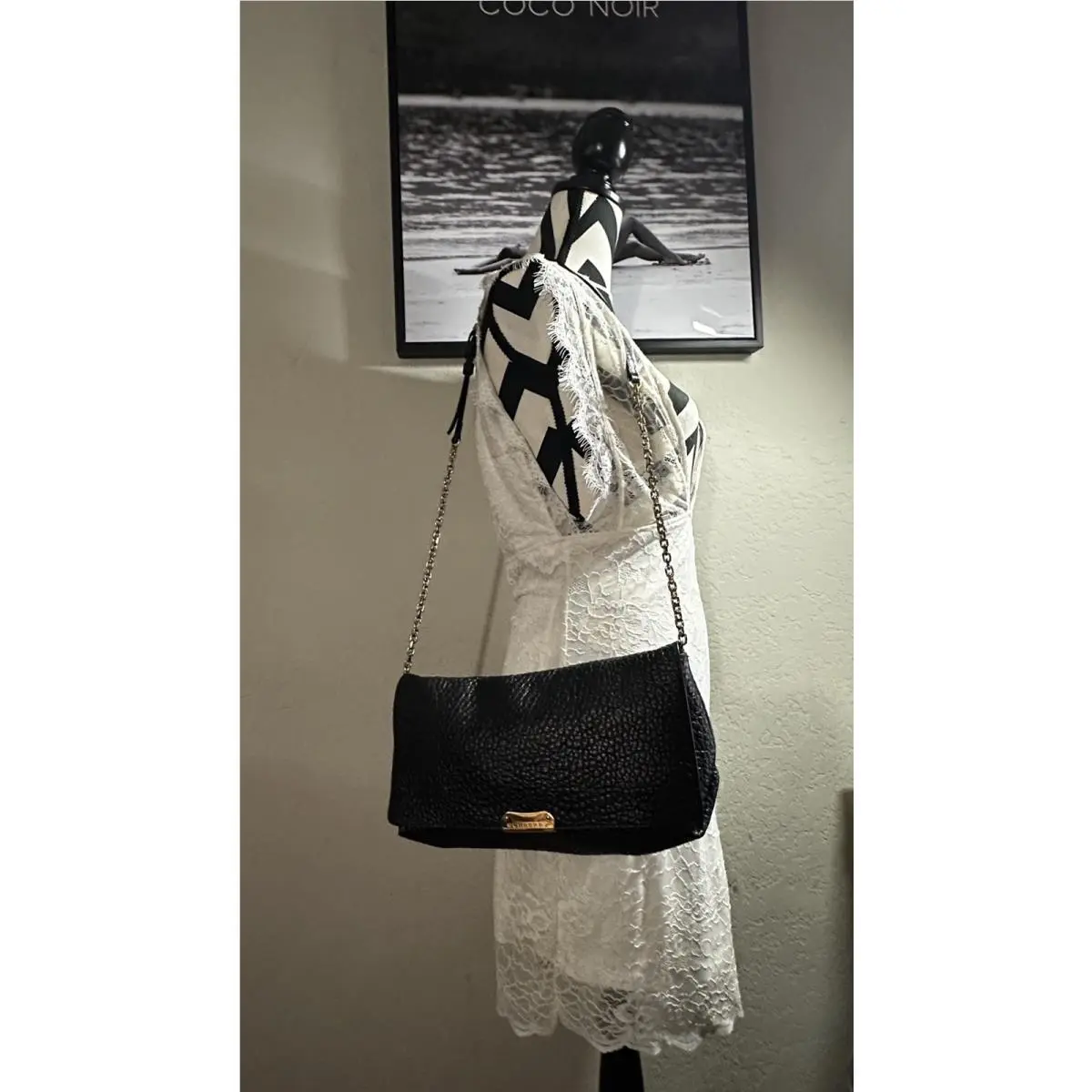 Burberry Soft Pebbled Black Leather Shoulder Bag Purse Gold Cha