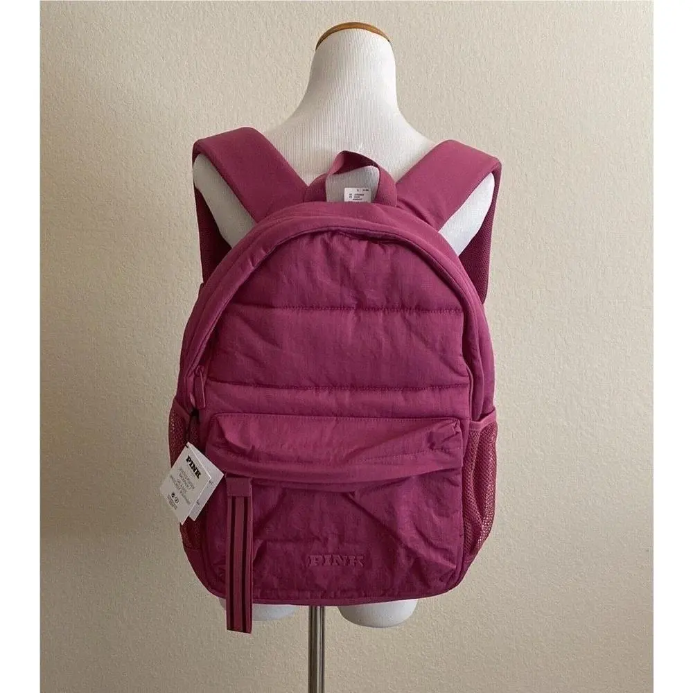 Victoria`s Secret Pink Quilted Puffer Backpack Red Violet by Victoria's Secret
