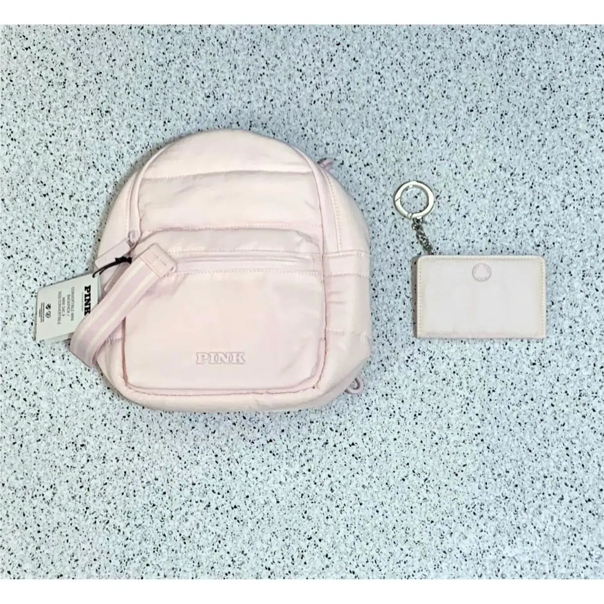 Victoria`s Secret Pink Mini Convertible Backpack Purse Card Case Pink Tulip