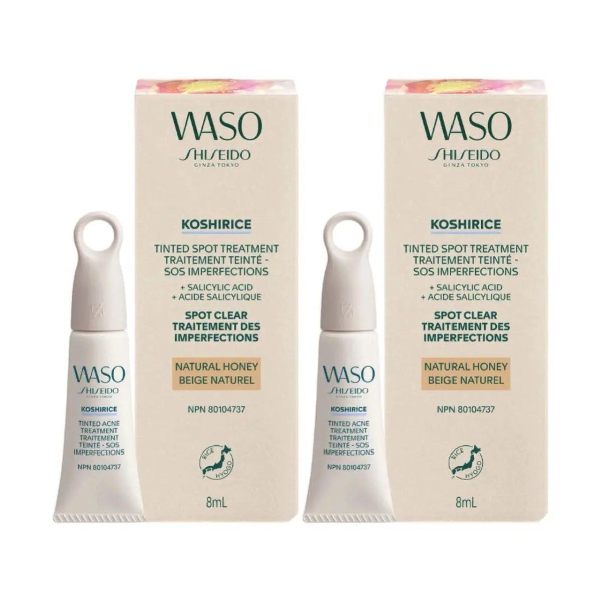 2x  Waso Koshirice Tinted Spot Treatment Natural Honey Beige 8 mL by Shiseido