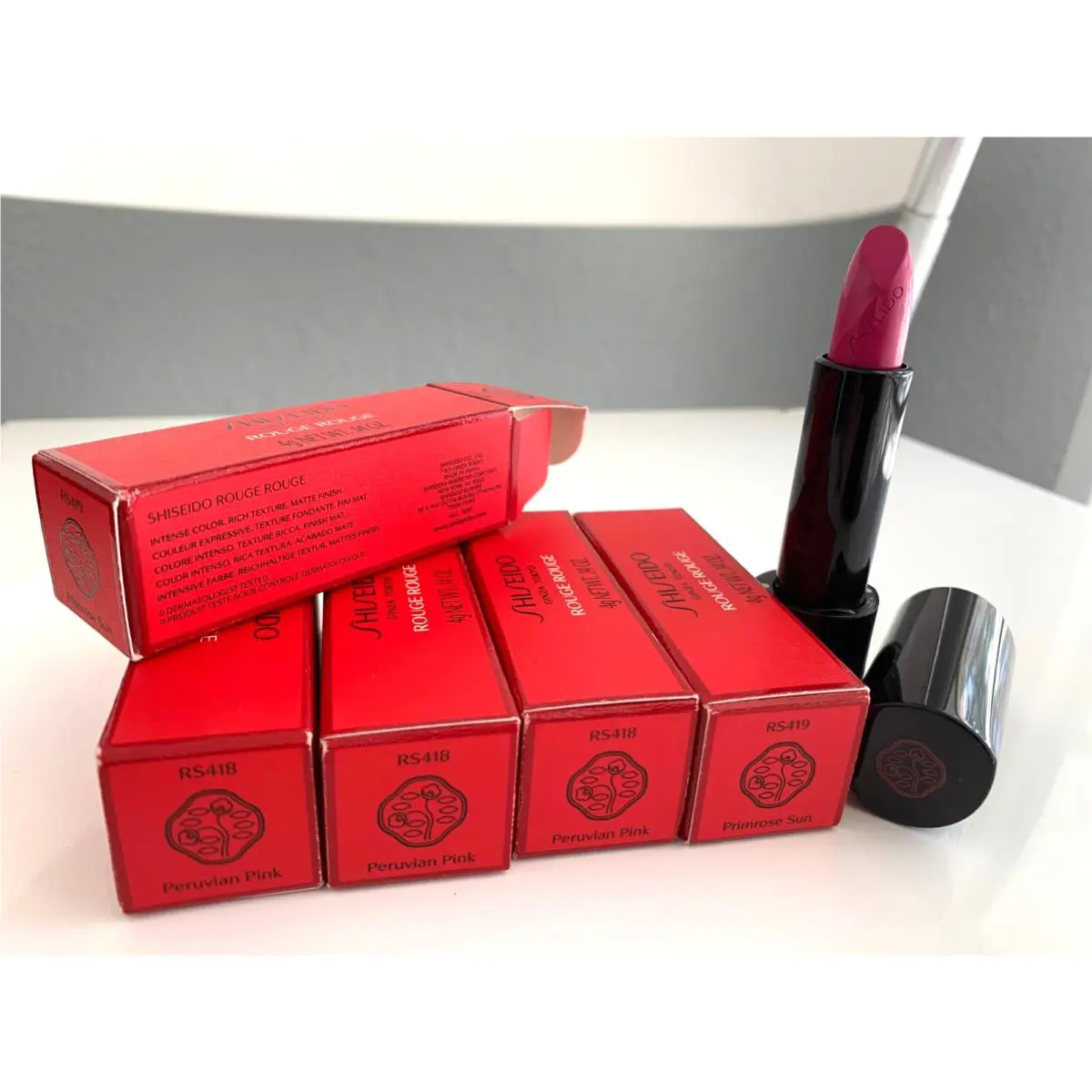 Qty 5 Shiseido Rouge Moisturizing Long-wearing Lipstick RS418 Peruvian Pink