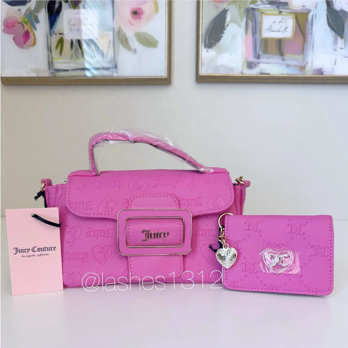 Juicy Couture Bag Made You Look Mini Crossbody Card Case Wallet Set - Pink