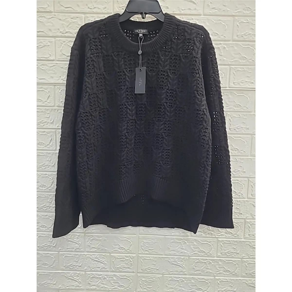 Rag Bone Divya Long Sleeve Cable Crew Black Hi-lo Sweater Size Xsmall