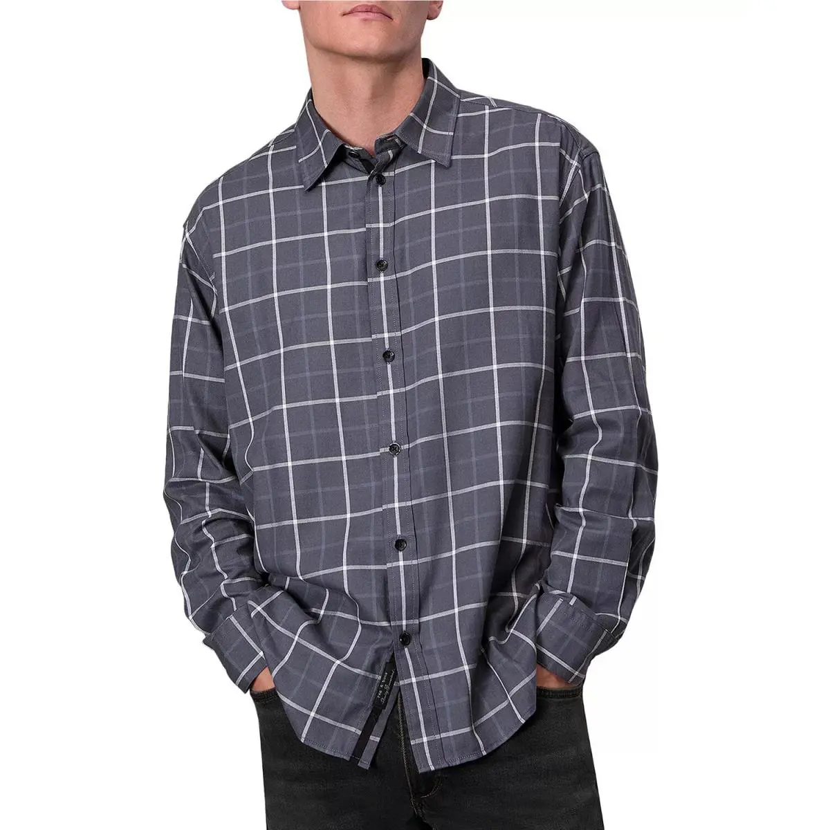 Rag Bone Matthew Long Sleeve Printed Flannel Shirt Shark Blue Multi Medium