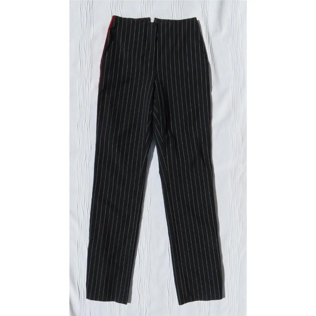 Rag Bone Women’s 0 XS Navy Pinstriped Red Stretch Wool Jess Pants Hi Rise