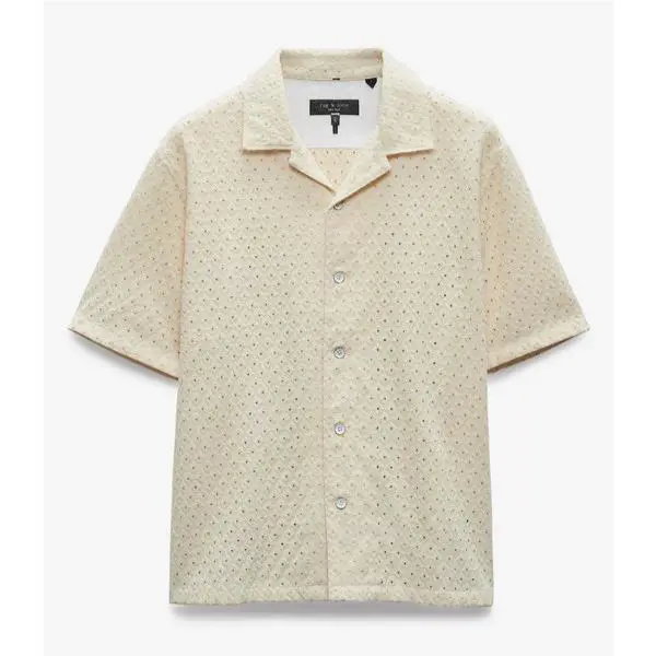 Rag Bone Men`s Avery Open Weave Camp Shirt Marshmellow XS