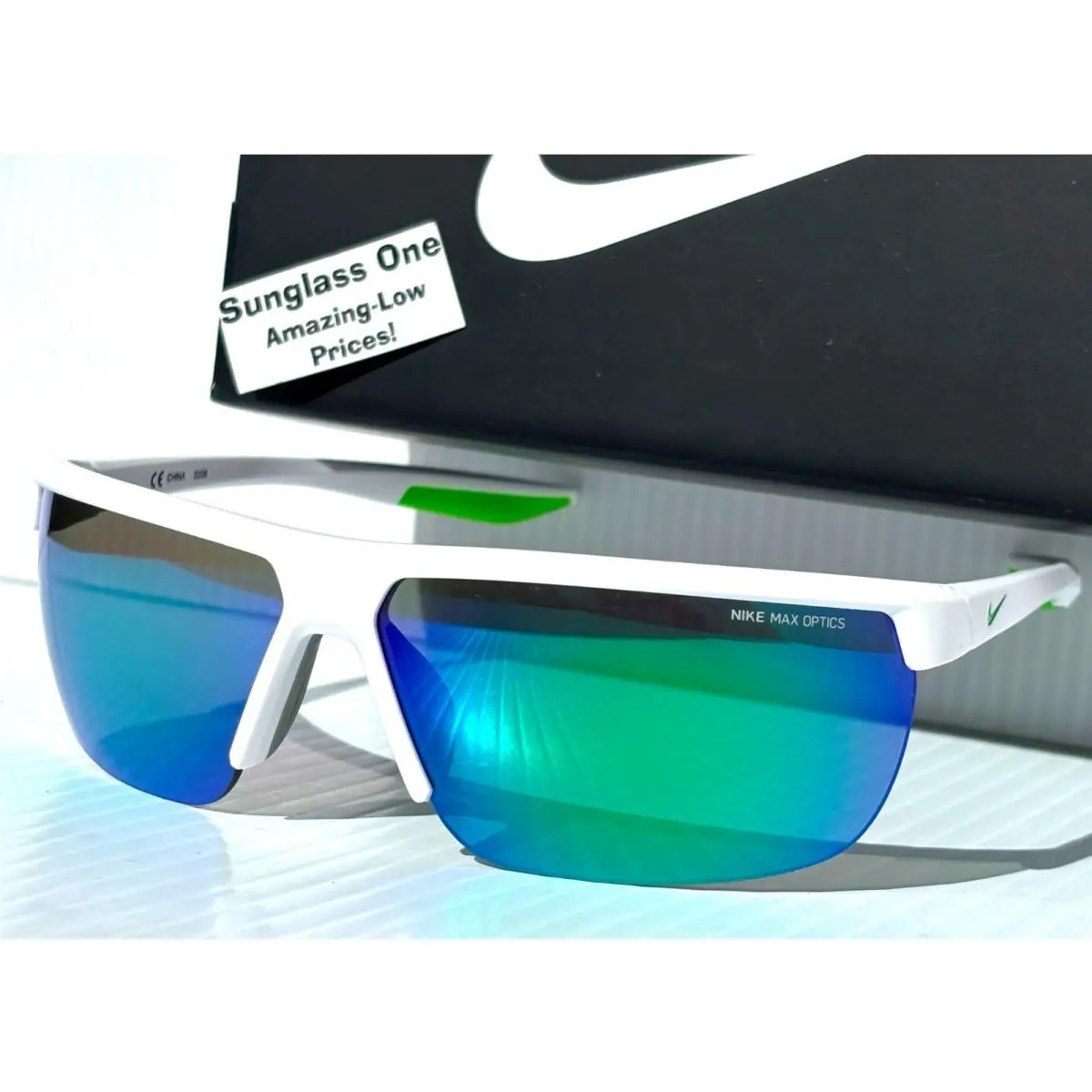 Nike Tempest M White Green Strike Frame Green Mirror Sunglass CW4665 103