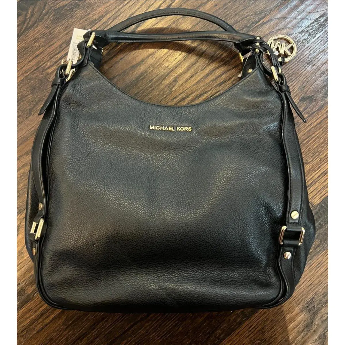 Michael Kors Bedford Handbag Black Leather Gold Belted Large Shoulder Tote