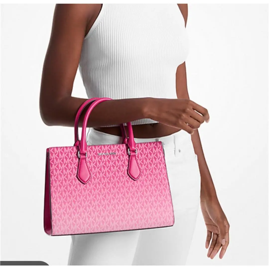 Michael Kors Sheila Medium Ombré Dragonfruit MK Signature Logo Satchel Purse Bag