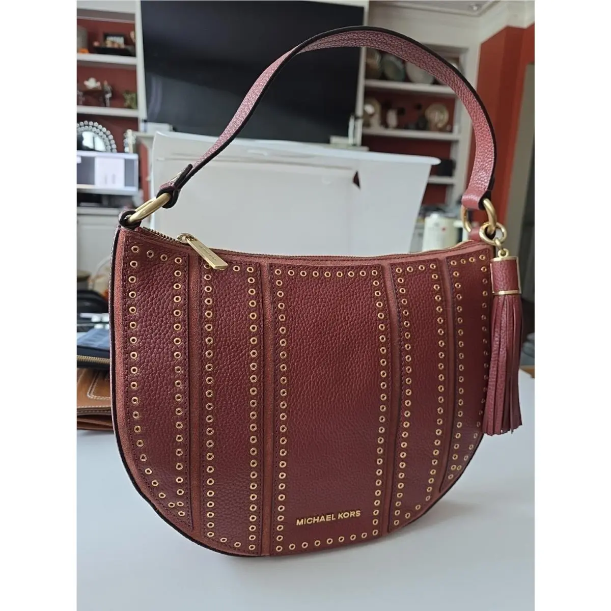 Michael Kors Studded Leather Hobo Shoulder and Crossbody Bag