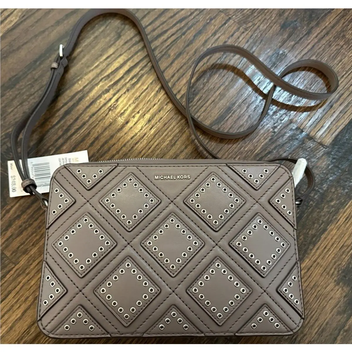 Michael Kors Cinder Diamond Grommet Jet Set Travel Crossbody Leather Gray