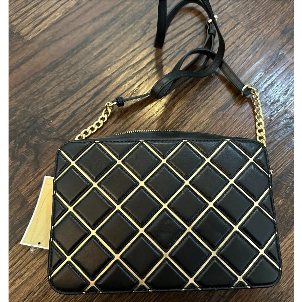 Michael Kors Jet Set Travel Large EW Crossbody Leather Diamond Pattern Black