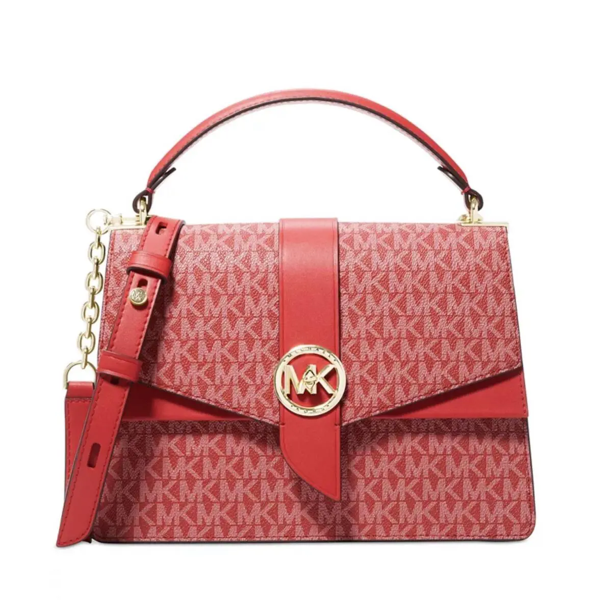 Michael Kors Signature Greenwich Top Handle Medium Satchel Crimson - Handle/Strap: Crimson, Hardware: Gold, Exterior: Crimson