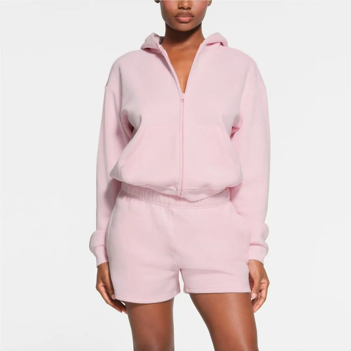 Cotton Fleece Classic Zip Up Hoodie Hooded Sweatshirt Cherry Blossom Xxs by Skims