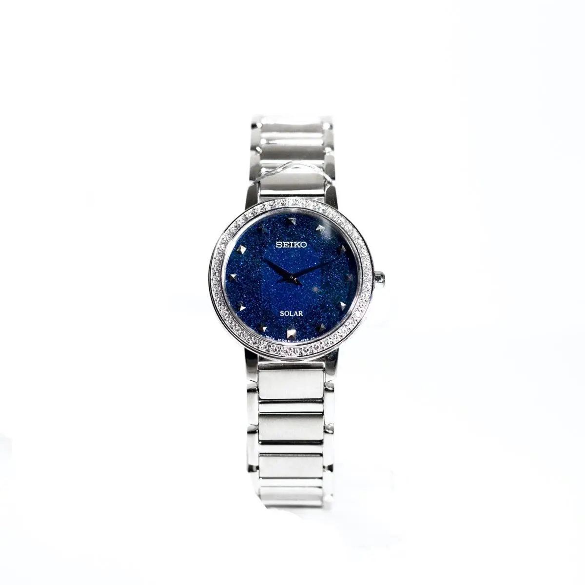 Ladies SUP433 Blue-crystal-face Solar Crystal-bezel Seiko - Dial: Blue, Band: Silver
