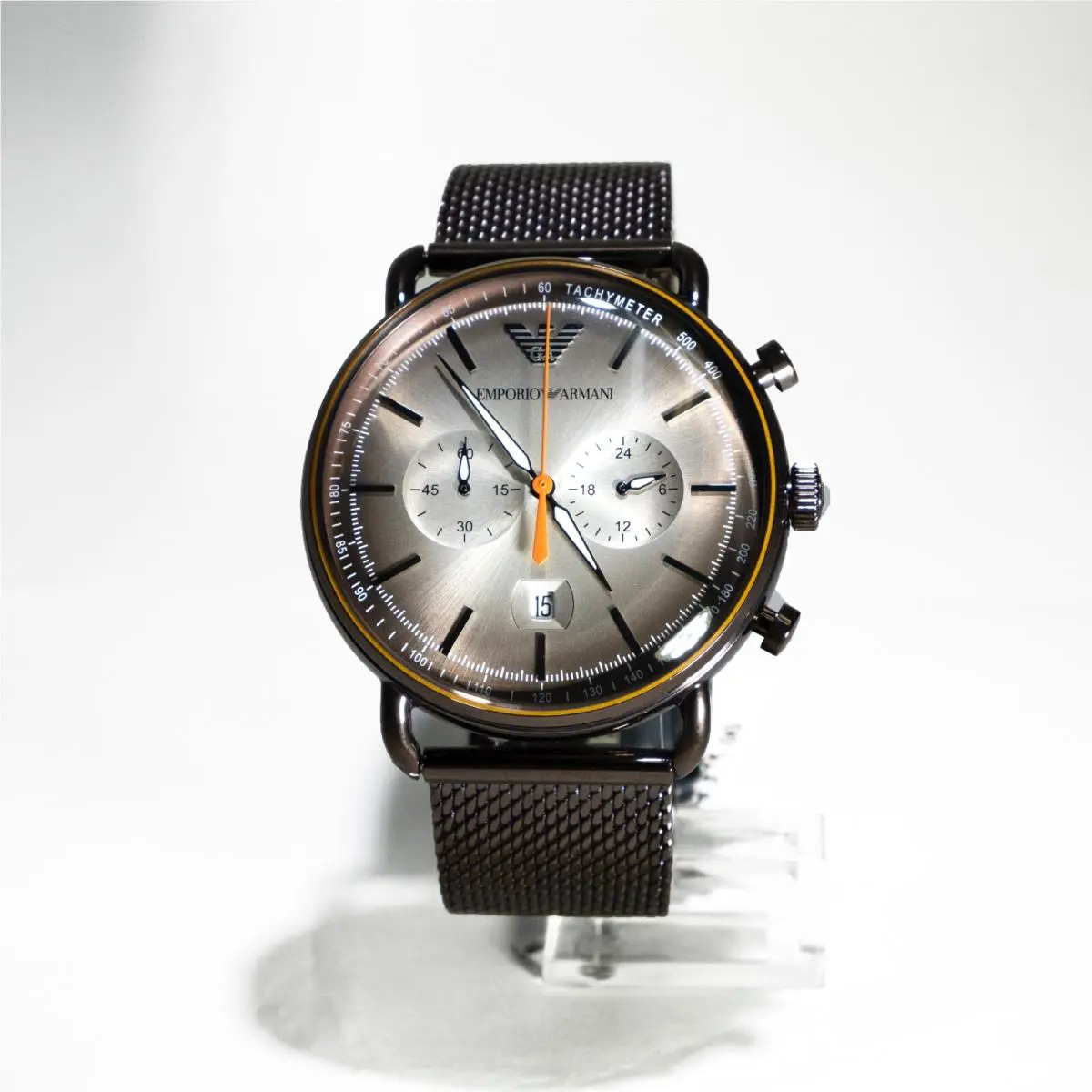 Mens AR11169 Burgandy Stainlessmesh-band Chronograph 43mm Emporio Armani