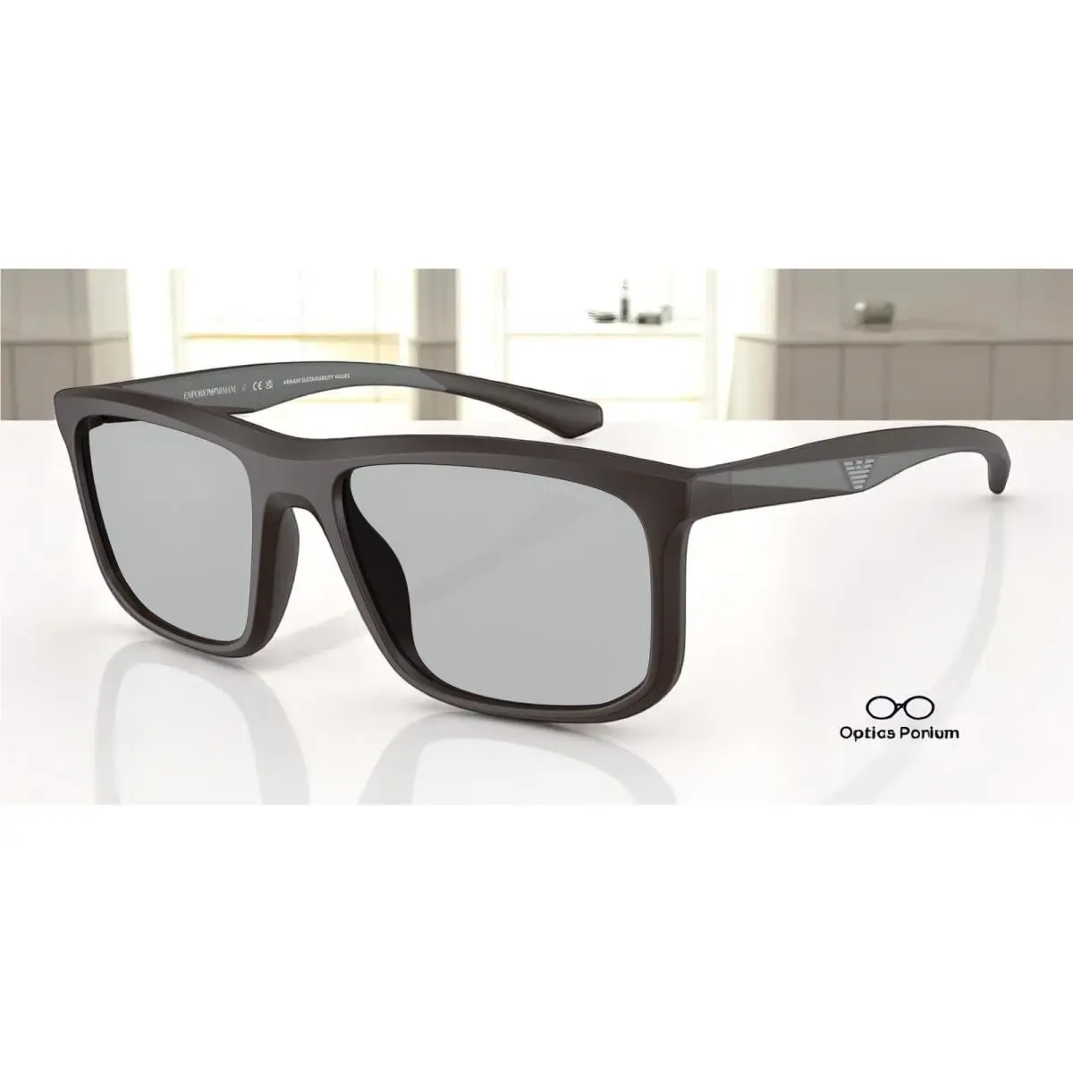Emporio Armani EA4234U 618687 Matte Brown Light Grey 57 mm Men`s Sunglasses
