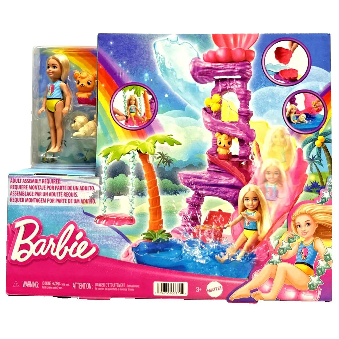 Barbie Chelsea Dreamtopia Lagoon Water Playset Slide Pool Merbear Pet Dog