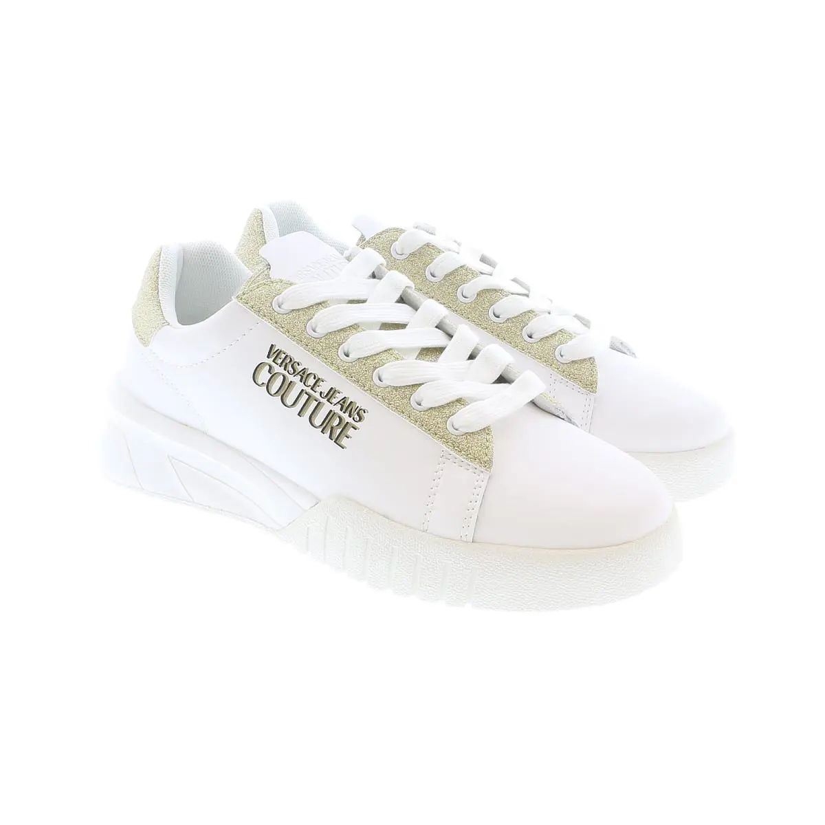 Versace Jeans Couture Womens Low Top Signature Glitter White/gold Sneakers-EU36 - White/Gold
