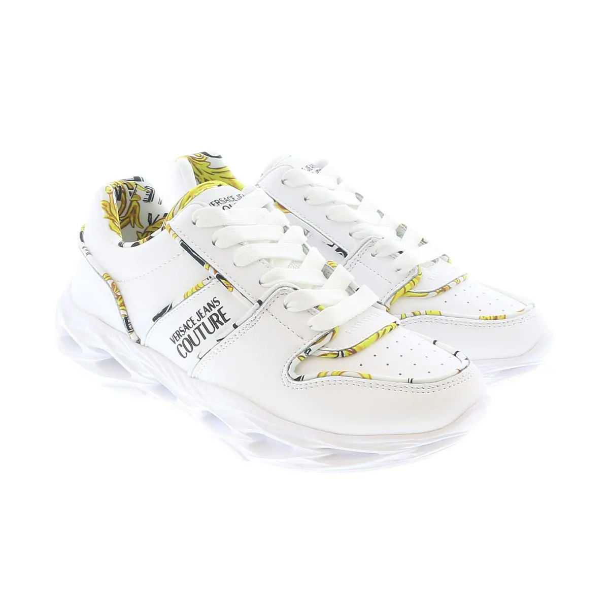 Versace Jeans Couture Womens Low Top Signature Baroque Trim White Sneakers - White