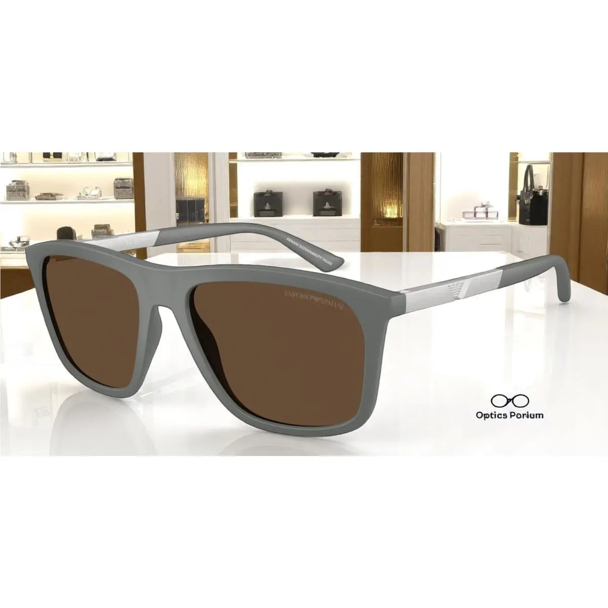 Emporio Armani EA4237 620573 Matte Grey Dark Brown 57 mm Men`s Sunglasses