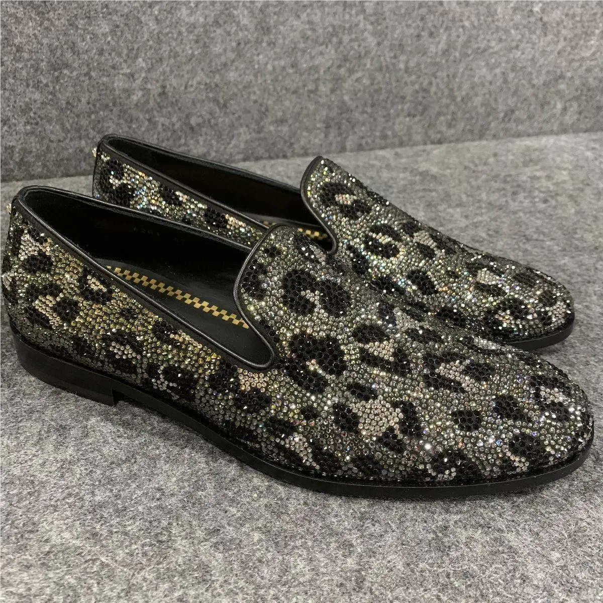 Versace Leopard Print Loafer Shoes Women`s Size US 12 Black/white