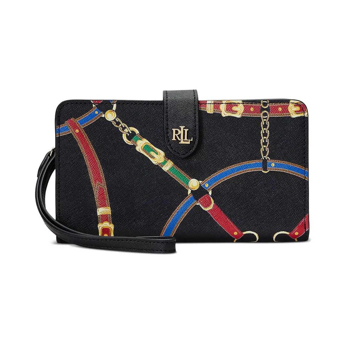 Lauren Ralph Lauren Print Crosshatch Leather Tech Wristlet Norfolk Belting