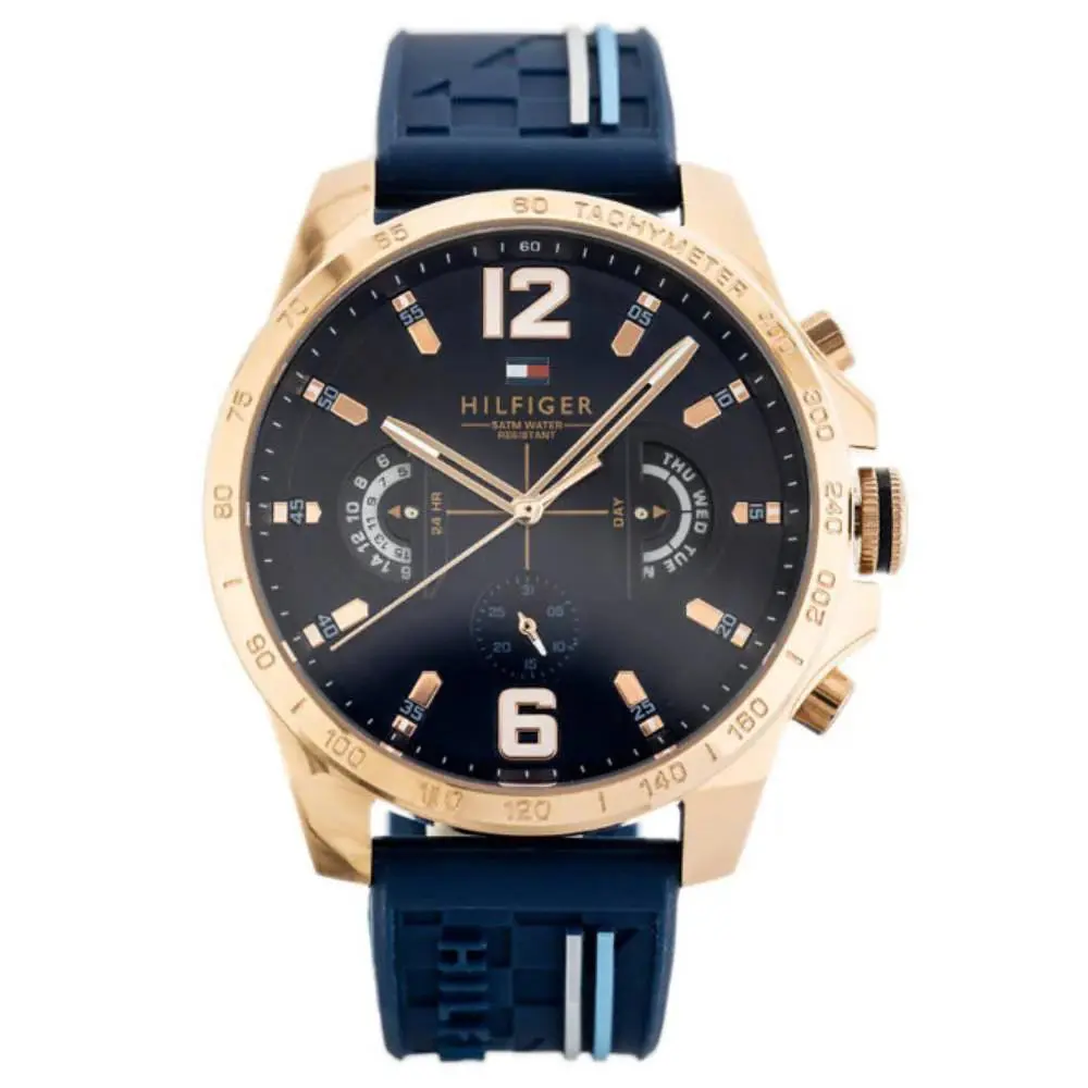 1791474 Men`s Rose Gold Blue Band Blue Dial Watch 46mm by Tommy Hilfiger