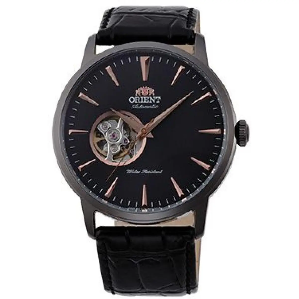 Orient AG02001B Men`s Contemporary Automatic Leather Strap Watch - Black, Dial: Black, Band: Black
