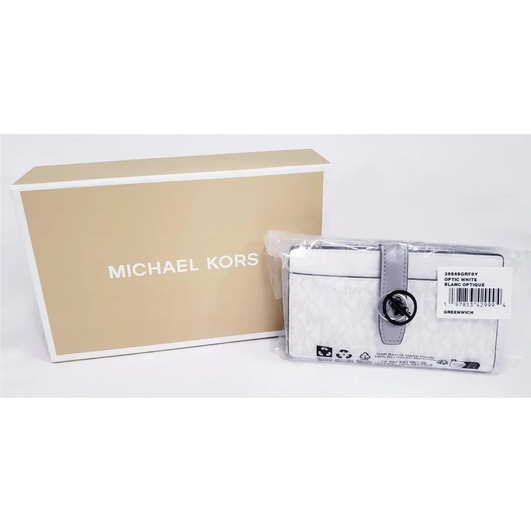 Greenwich Medium Bifold Center Zip Signature Optic White Wallet by Michael Kors