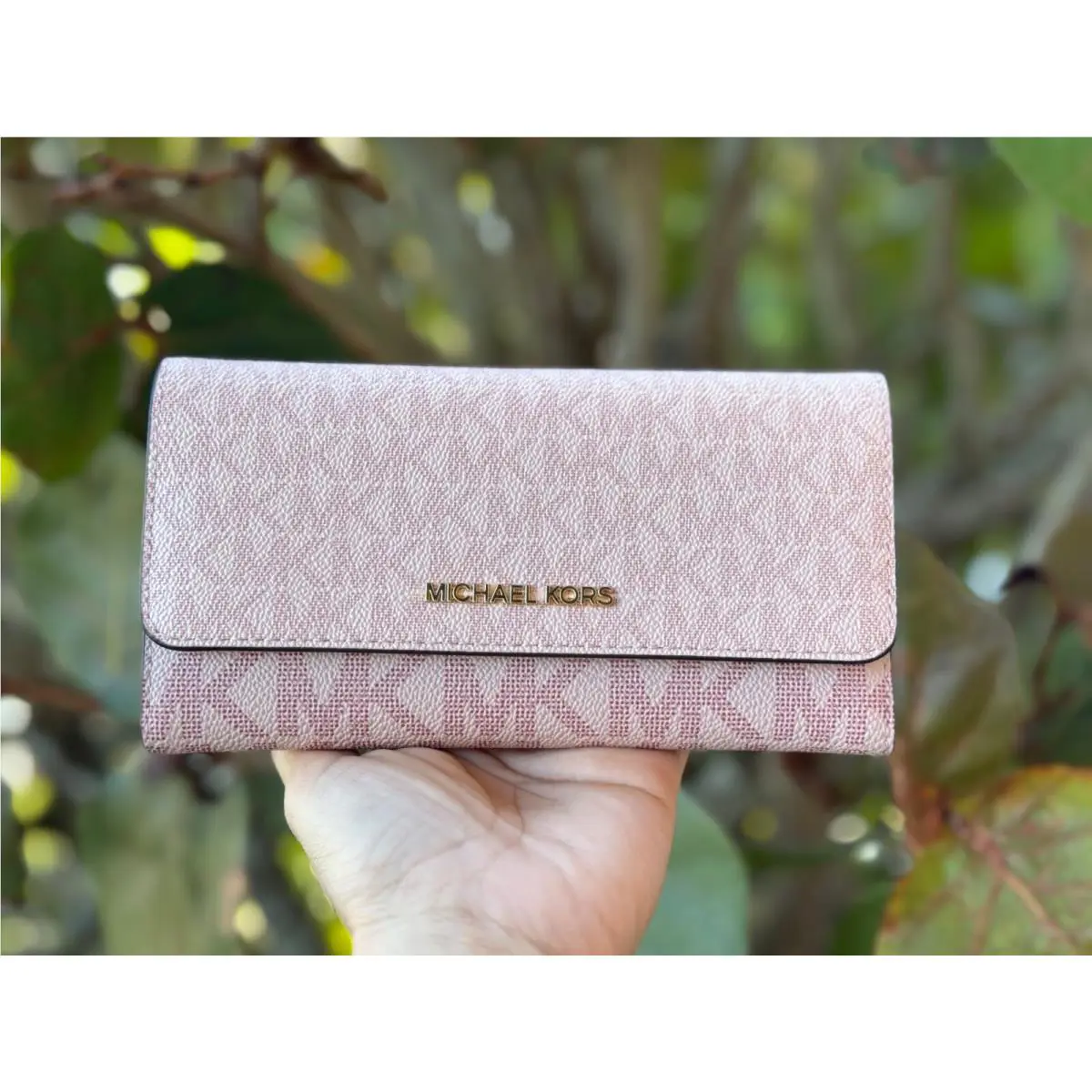 Michael Kors Jet Set Travel Large Trifold Wallet MK Pink Blush Multi